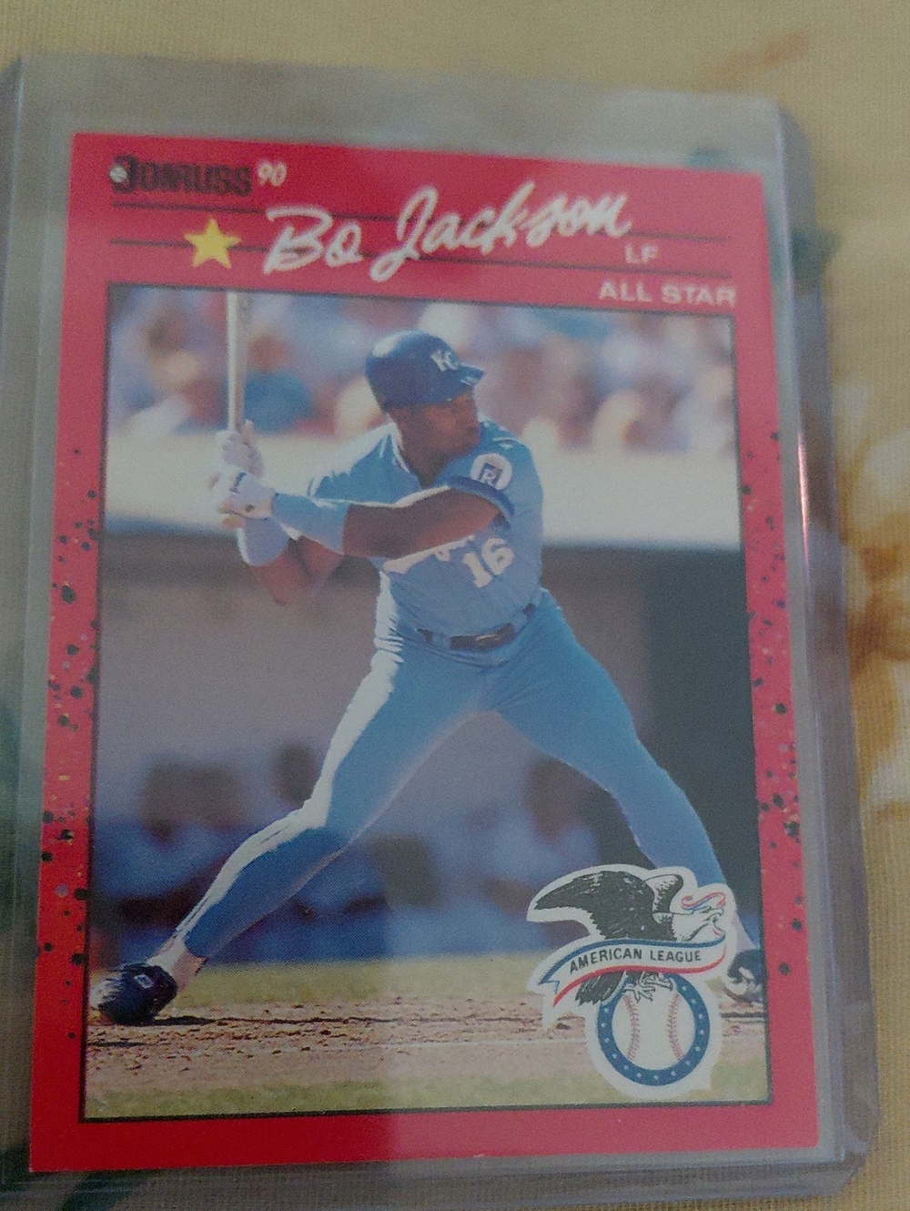 Russ Bo Jackson Baseball Card with Red Border and Blue Uniform